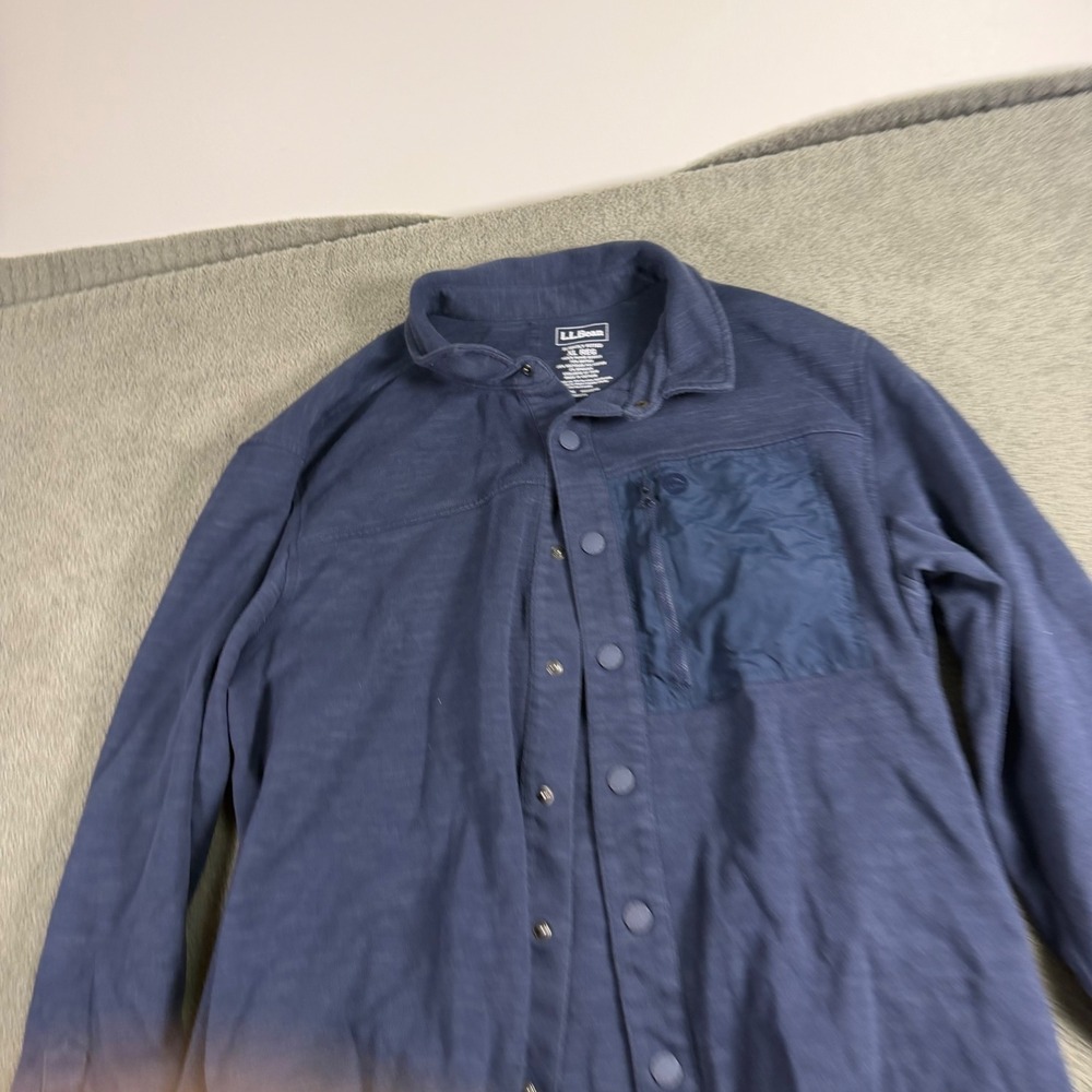 LL Bean Mens Navy Blue Slub Knit Snap Front Shirt Jacket XL 516015